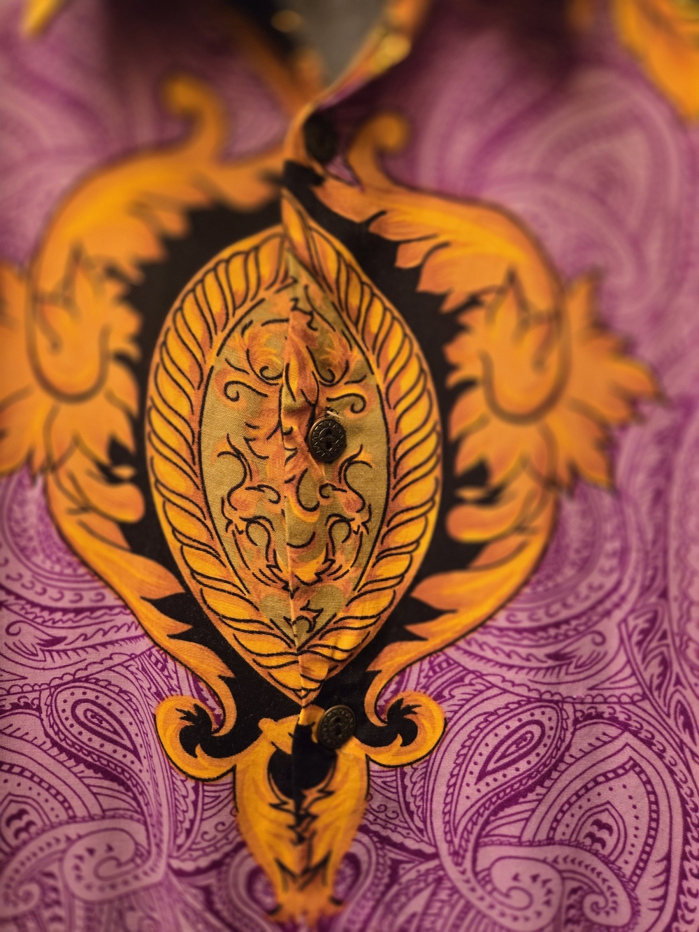 Vintage Bruttini Uomo Purple Paisley Baroque Button Up Shirt Y2K Versace Vibes - Picture 2 of 9